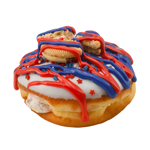 An image of our Labor Day’s Birthday doughnut - Pinkbox Doughnuts®