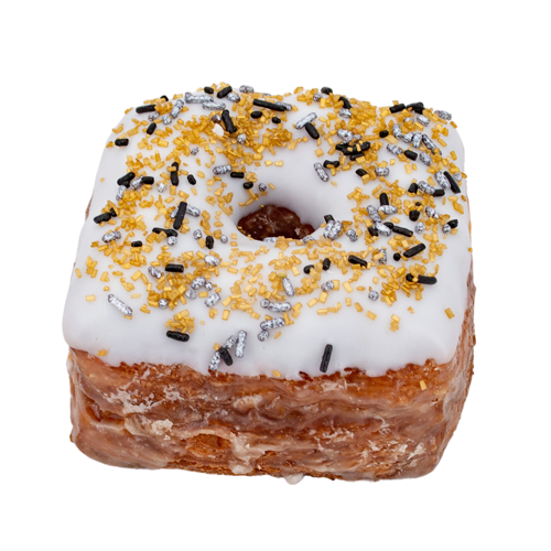 An image of our New Year's Eve DoughCro® donut - Pinkbox Doughnuts®