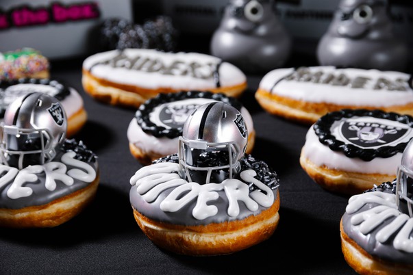 an image of Las Vegas Raiders doughnuts by Pinkbox Doughnuts