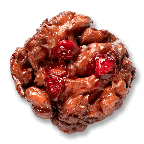 An image of a Cherry Fritter vegan doughnut