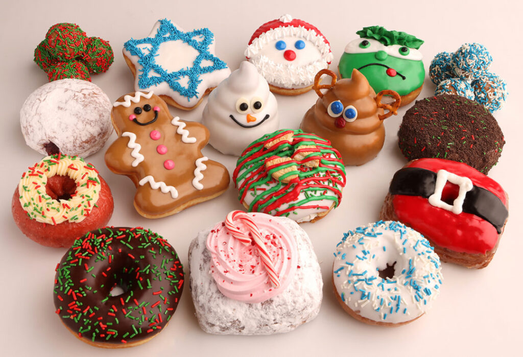 an image of Pinkbox Doughnuts' Christmas and Hanukkah donuts