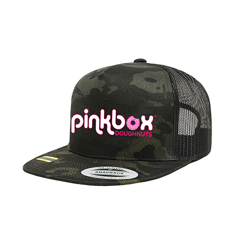 Pinkbox Doughnuts black camo trucker hat