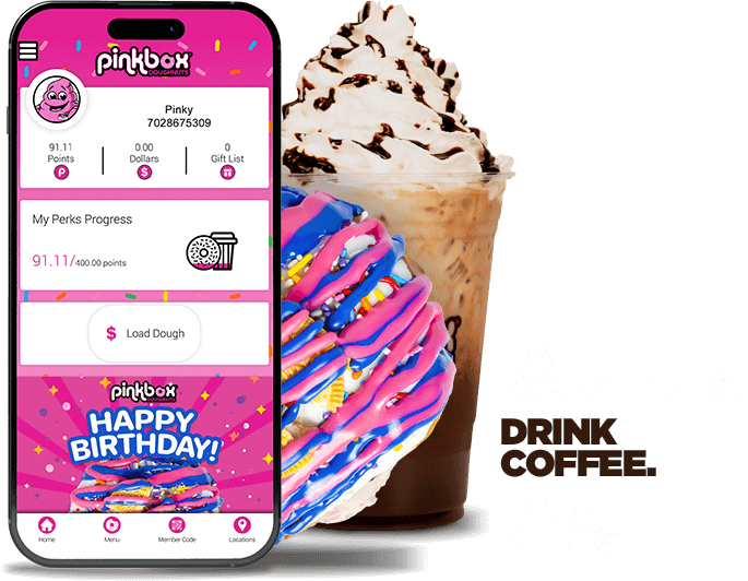 Pinkbox Doughnuts Perks - get rewards for eating doughnuts and drinking coffee